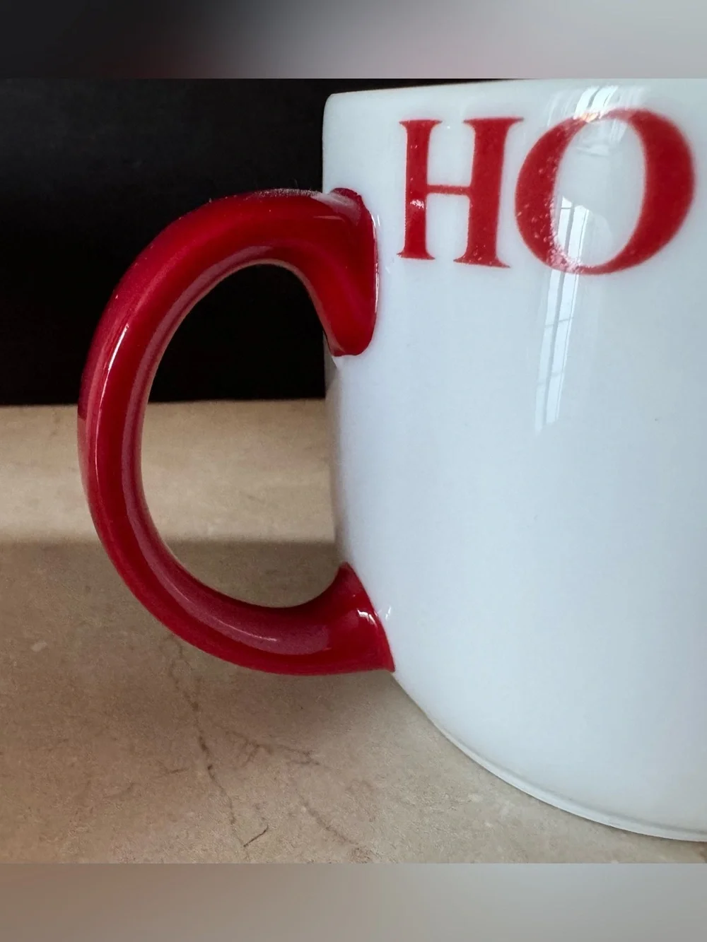 (Set/6) Crate & Barrel Ceramic HO HO HO White Holiday Mugs w/Red Handles